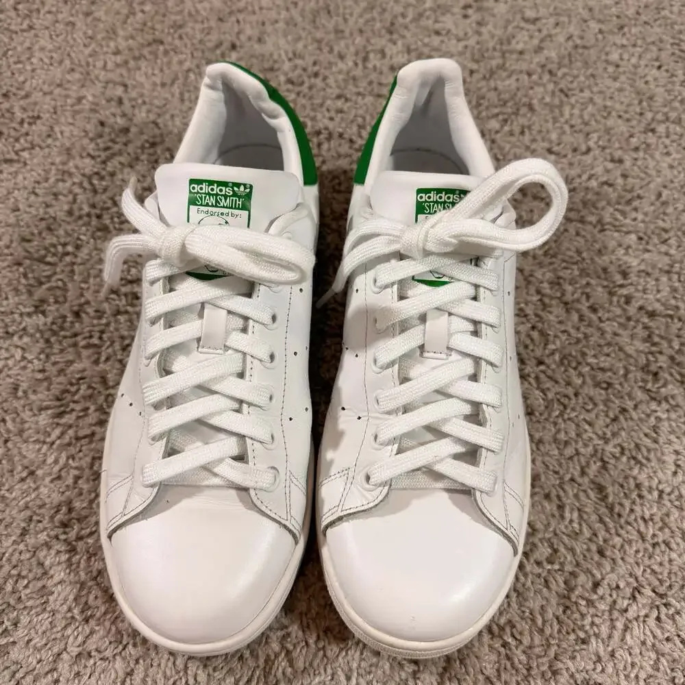 Adidas Stan Smith White Green Leather Sneakers Mens 8.5 Womens 10 EUC